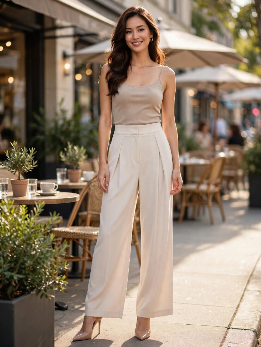 NWT Flying Tomato Cream Pleated Wide Leg Palazzo Pants Size M